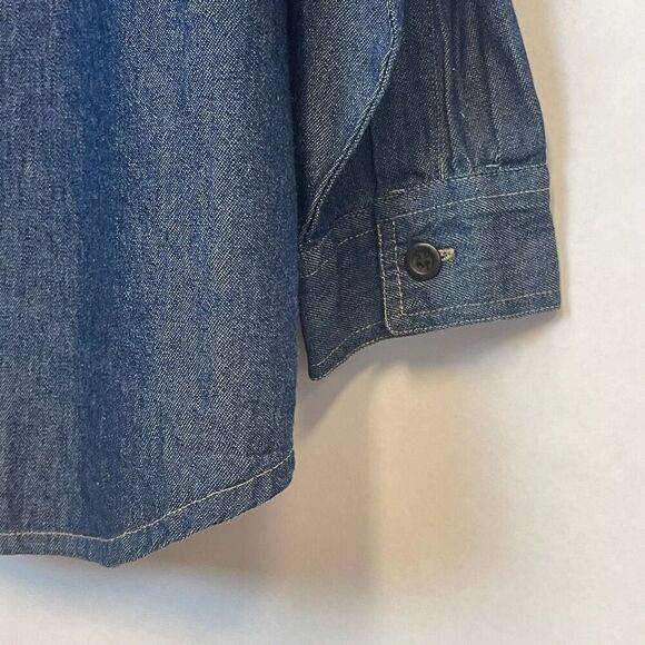 Vintage Embroidered Shirt Denim Blue Plaid Collar Button Front Long Sleeve XL - Picture 14 of 16